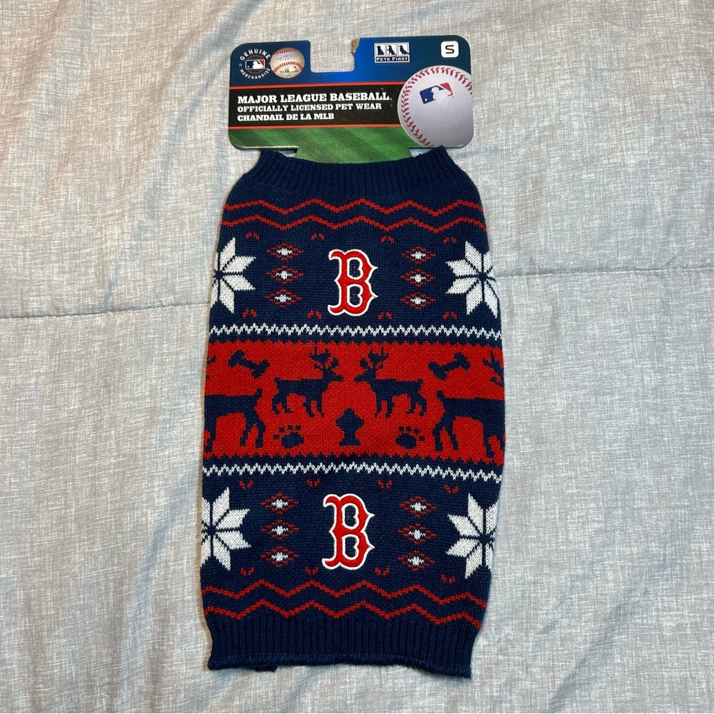 MLB Boston Red Sox Fair Isle Christmas Dog Sweater Size Small